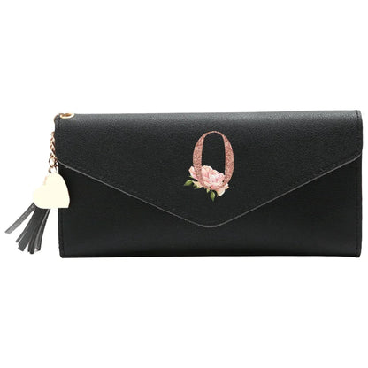 Wallet Black Small Leather Coin Purse Rfid Blocking Wallet Rose Gold Pattern Mini Purse with ID Window for Women Good Vibrations