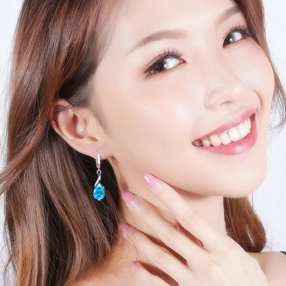 925 Sterling Silver New Woman Fashion Jewelry High Quality Blue Crystal Zircon Water Drop Mid-length Hot-selling Earrings Good Vibrations Adult Super Store