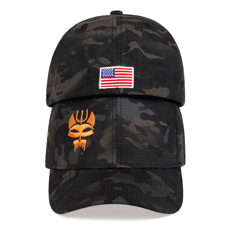 Unisex Forked Wolf Embroidery Snapback Camouflage Baseball Caps Spring and Autumn Outdoor Adjustable Casual Sunscreen Hat Good Vibrations