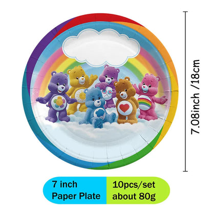 Care Bear Party Supplies Disposable Plate  Napkin Tablecloth Cake Topper Gifts Bag Kids for Birthday Party Decorations Set Gifts Good Vibrations