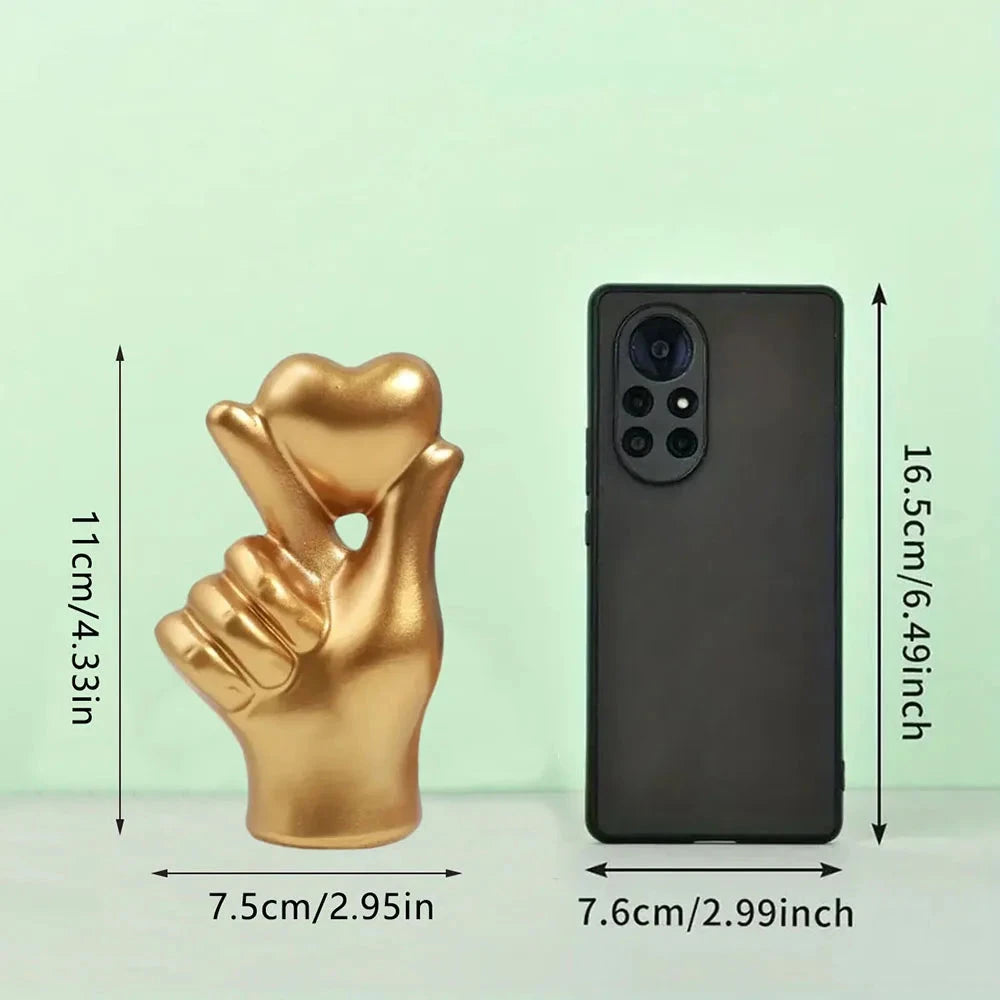 Heart Hand Gesture Statues Sculptures Luxury Resin Desktop Ornament Love Finger Modern Hand Gesture Sculpture Home Shelf Desktop Good Vibrations