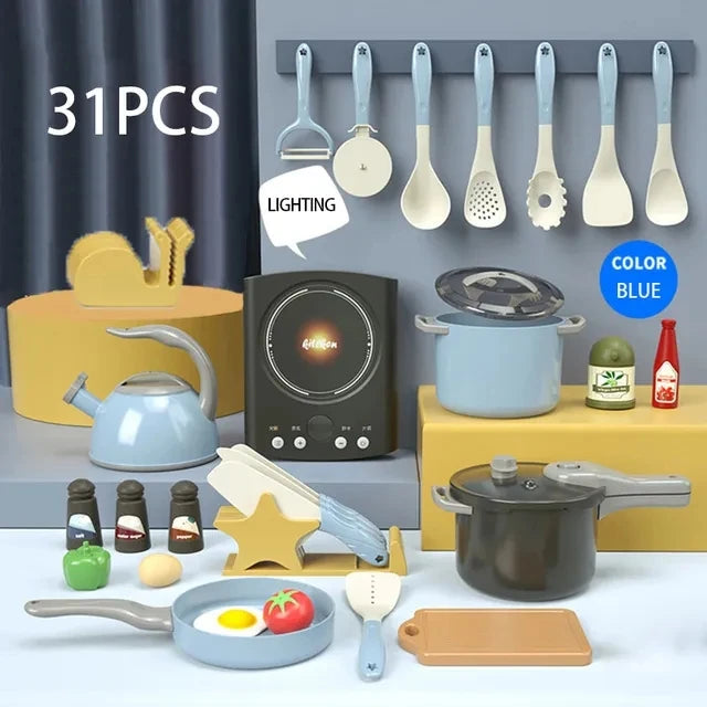 Toy Kitchen for Kids Cooking Utensils Children's Pretend Play Cutting Miniature Food Set Pot Pan Educational Unisex Novel Gift Good Vibrations