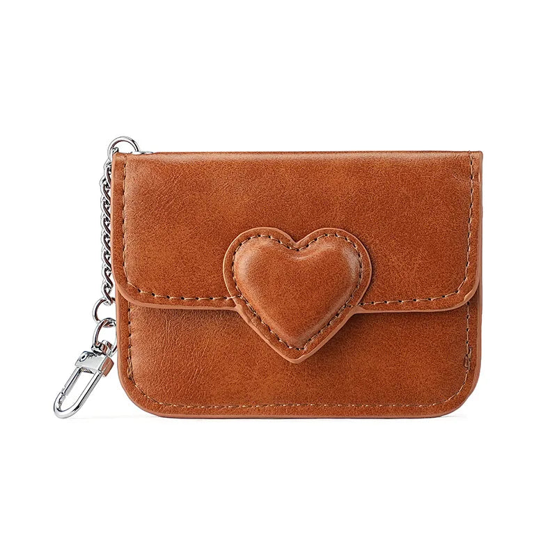 PULeather Card Holder Purse Women Cute Heart Shaped Small Wallet Multi-card Anti-magnetic Card Holder Travel Cash Coin Bag Good Vibrations