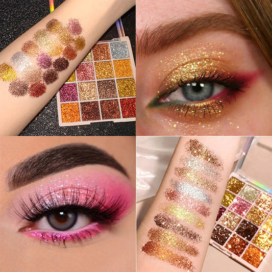 16-color Eyeshadow Palette Shiny Gold Pearly Matte Glitter Eyeshadow Matte Eye Shadow Long-lasting Eye Make Up Good Vibrations