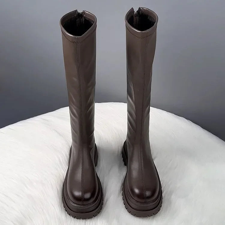 Black boots for women 2025 new autumn and winter season children's Korean version height increasing British style thick soled Good Vibrations