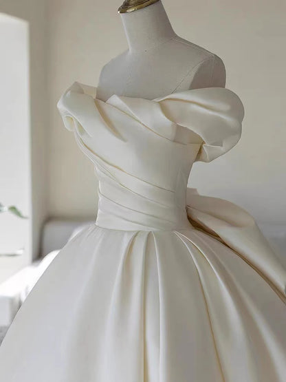 2025 Wedding Dress White Bride Satin Off The Shoulder Floor Length Elegant Strapless Big Bow Women Luxury Simple 원피스 웨딩드레스