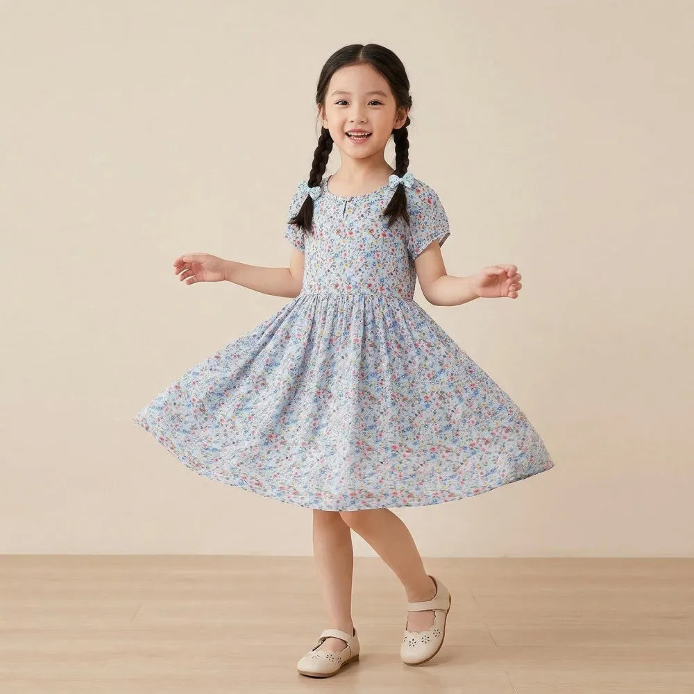 Summer Baby Girls Flower Print Dresses Kids Girls Clothes Toddler Baby Flying Floral Dress Children's Clothing Kids Beach Dress Good Vibrations