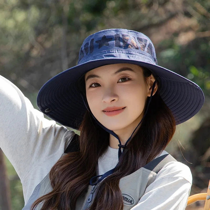 Summer Hats For Men Women Unisex Cowboy Hat Big Brim Fishing Hat Outdoor Fisherman Cap Sunscreen Mountaineering Hiking Sun Hat Good Vibrations