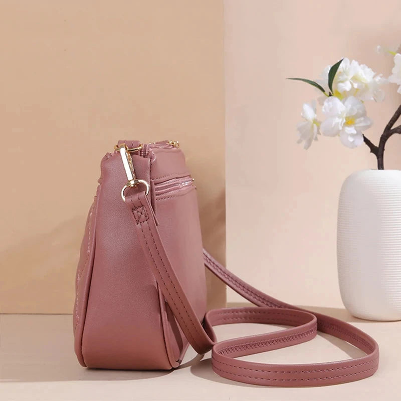 PU Leather Crossbody Bags Zipper New Fashion Shoulder Bag for Women Large Capacity Embroidery Thread Small Purse and Handbags Good Vibrations