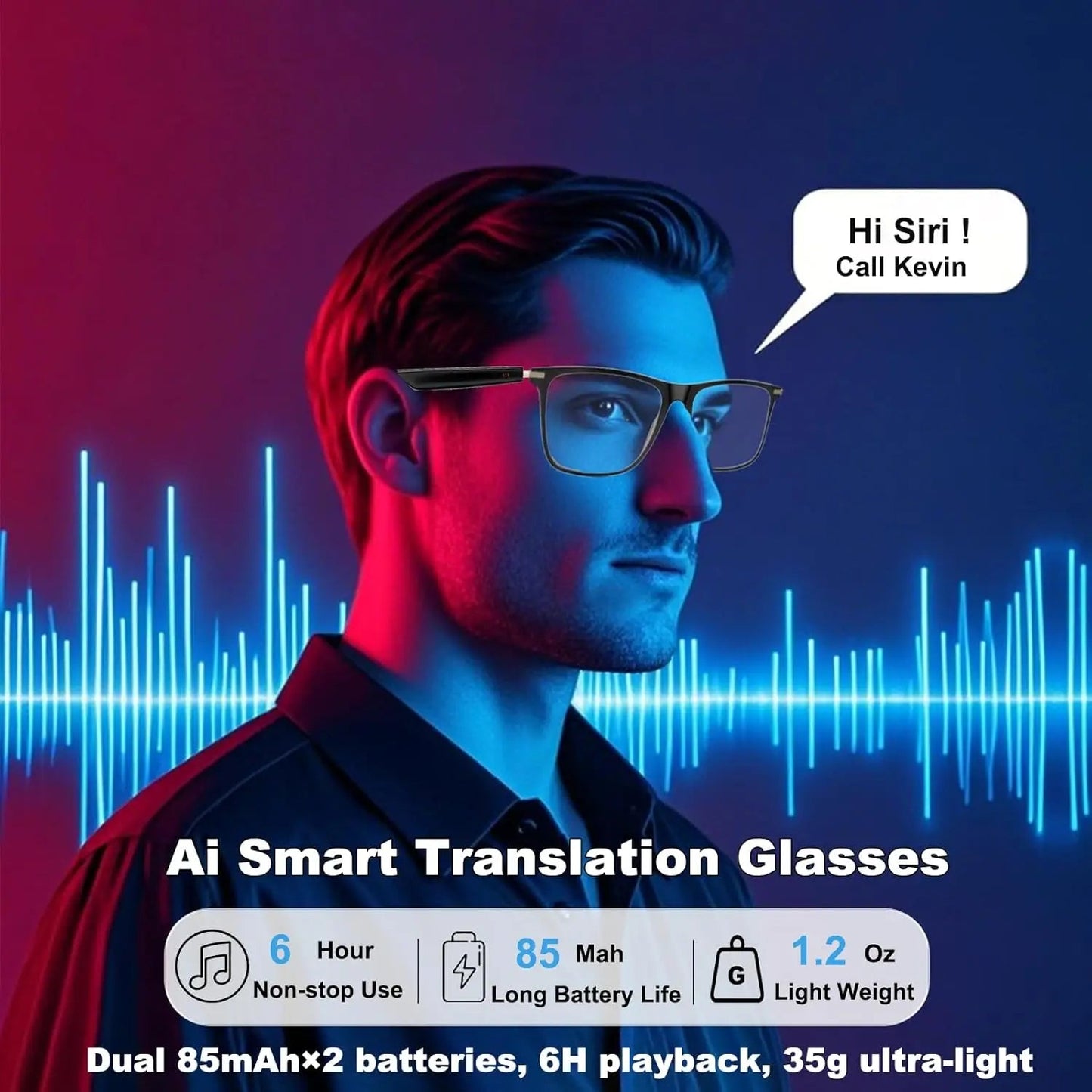 AI Translation Smart Glasses with photochromic lenses, support 160+ languages real-time translation Good Vibrations
