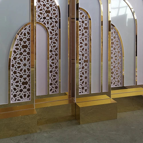 New Arrival Events Decoration Gold Acrylic Arch Backdrop Half Wedding Backdrop Good Vibrations