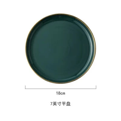 Green Ceramic Gold Inlay Plate Steak Food Plate Nordic Style Tableware Bowl Ins Dinner Dish High End Porcelain Dinnerware Set Good Vibrations