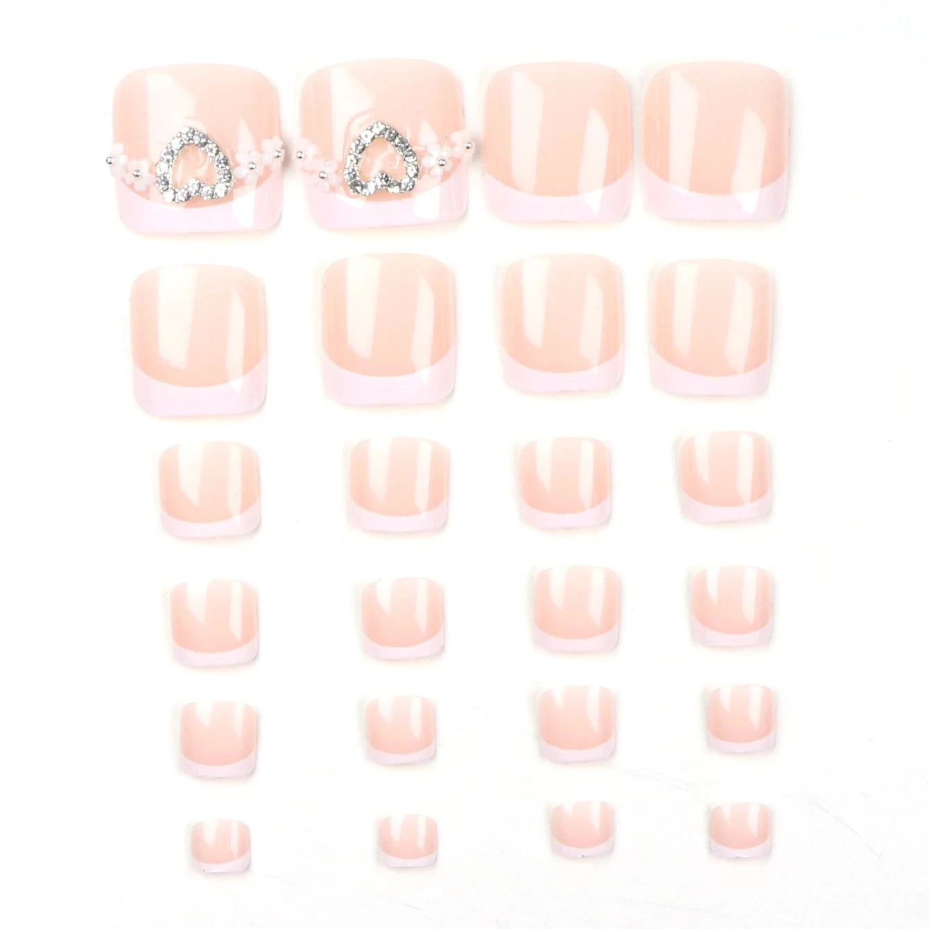 24pcs French Fake Toenails Pink Gradient Full Cover Short Square Toe Nails Foot Nails Tips for Women Girls Good Vibrations