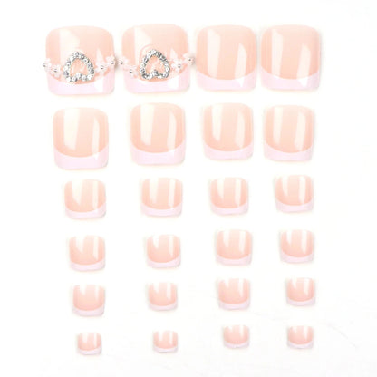 24pcs French Fake Toenails Pink Gradient Full Cover Short Square Toe Nails Foot Nails Tips for Women Girls Good Vibrations