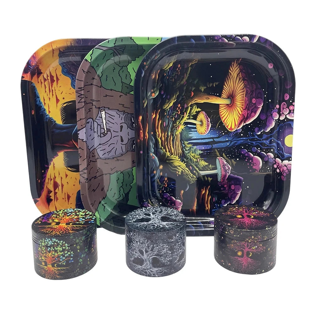Metal 18X14CM Metal Rolling Maker Tray Kit with 2inch 50MM Smoke Herb Grinder Tobacco Set Spice Herb Tool Gift Good Vibrations Adult Super Store