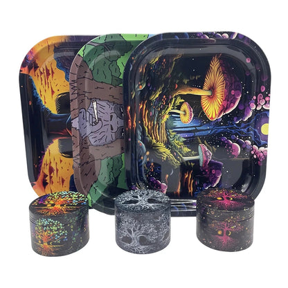 Metal 18X14CM Metal Rolling Maker Tray Kit with 2inch 50MM Smoke Herb Grinder Tobacco Set Spice Herb Tool Gift Good Vibrations Adult Super Store