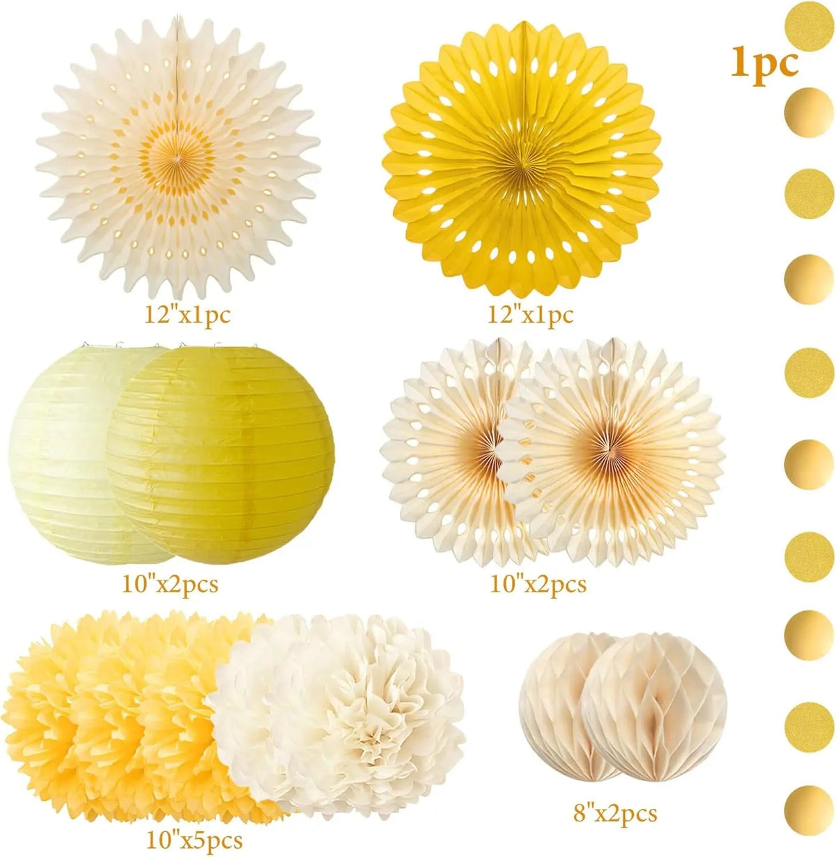 Yellow Party Decorations Yellow and Cream Paper Fans Paper Lanterns Pom Poms Flowers for Baby Shower Birthday Wedding Party Good Vibrations