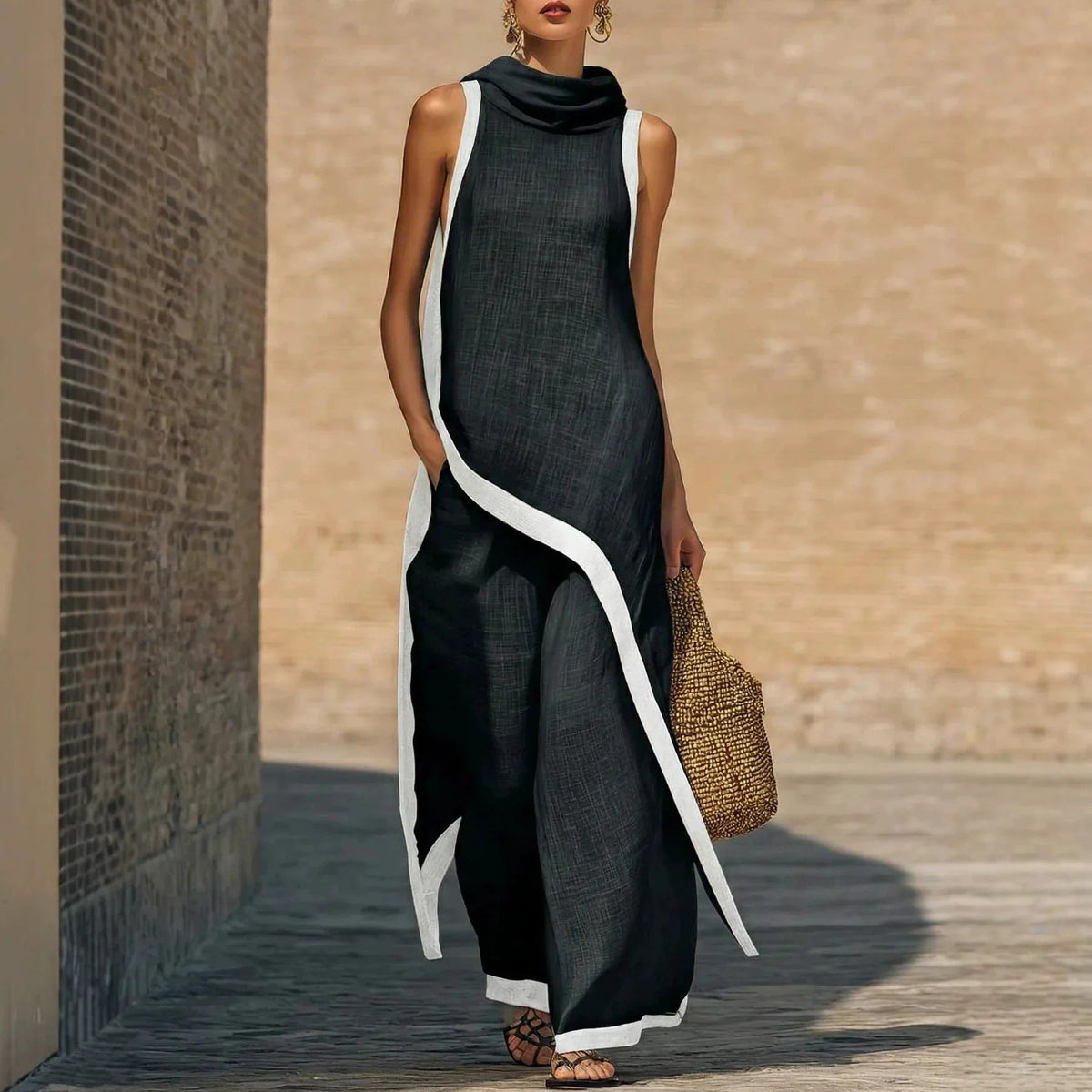 2026 New European American Women's Two-Piece Set: Solid Sleeveless Blouse with High Waist Pants, Elegant Casual Matching Outfit Good Vibrations