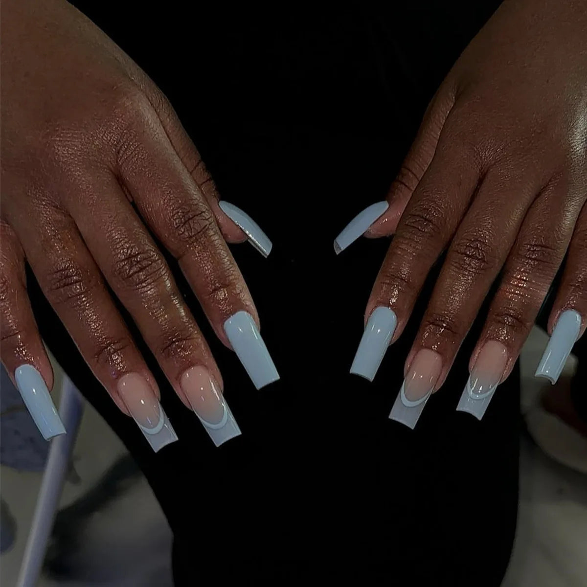 24Pcs Extra Long Square Fake Nail with Glue 3D Little Bear Bow Design False Nails White French Press on Nails Wearable Manicure Good Vibrations