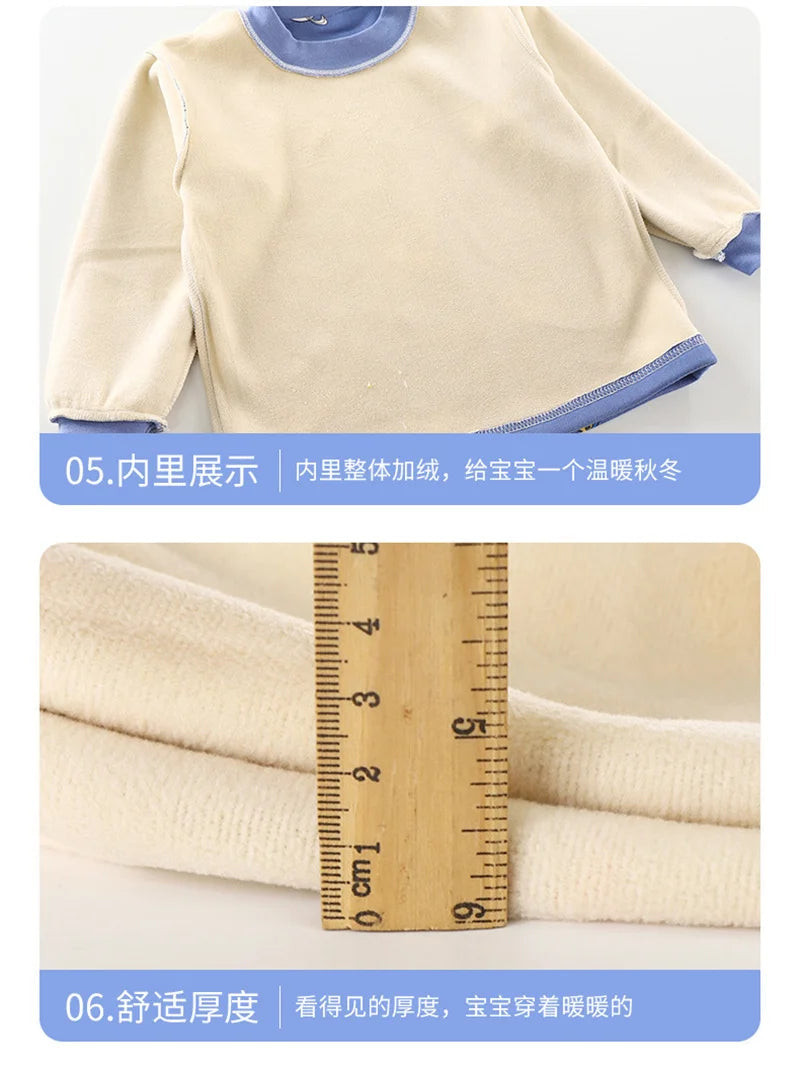 Kids Warm Pajama Sets Autumn Winter Plus Velvets Clothing Suits Boys Girls Fashion Print Pullover+Pants 2Pcs Outfits 1-14 Years Good Vibrations