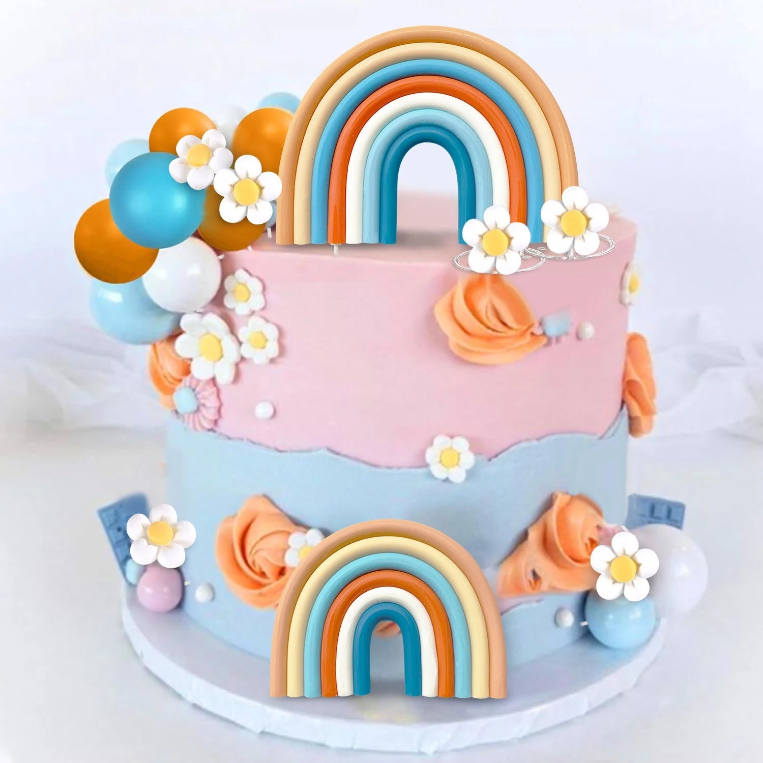 Groovy Cake Toppers Boho Cake Decorations with Flower Rainbow Balls for Girl Birthday Party Hippie Boho Groovy Party Supplies Good Vibrations