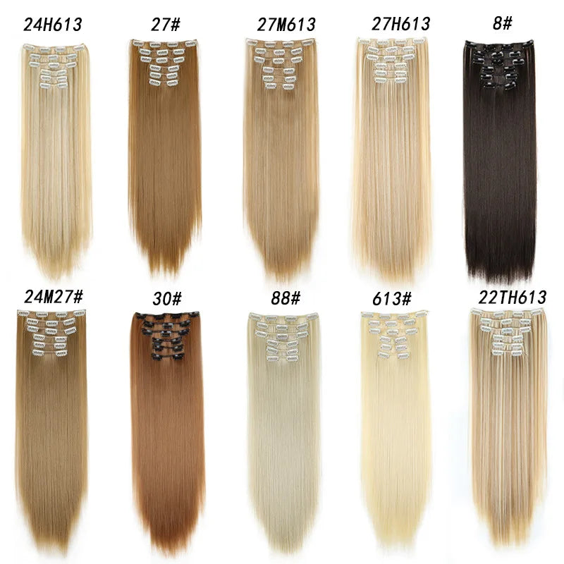 Synthetic Clips in Hair Extensions Long Straight Hairstyle Blonde Black Hairpieces Heat Resistant False Hair Daily Use Good Vibrations