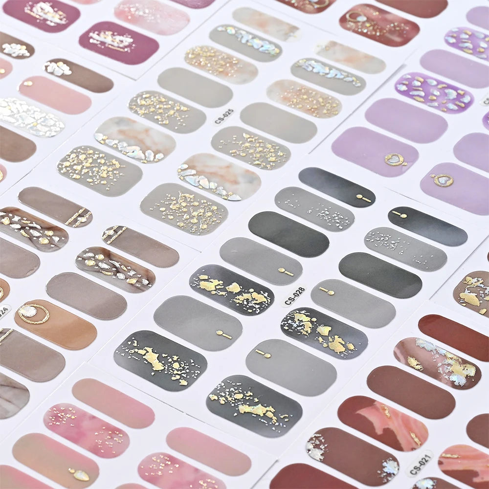 14Tip/Sheet Abalone Slice Nail Wrap Decals Baking Free Self Adhesive Nail Polish Sticker Long-Lasting Marble Gradient Nail Strip Good Vibrations
