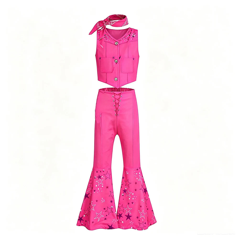Pink Cowgirl Costume Girls Outfit Sets Vest Flared Pants Kids Halloween Costumes Good Vibrations