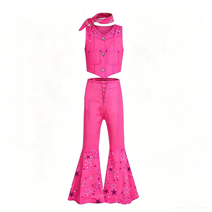 Pink Cowgirl Costume Girls Outfit Sets Vest Flared Pants Kids Halloween Costumes Good Vibrations