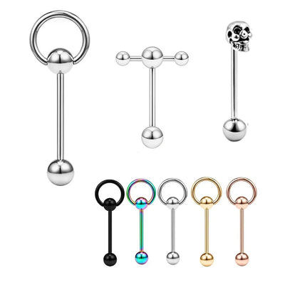 1pc 316L Stainless Steel Tongue Ring for Women Men Simple Round Circle Piercing Tongue Studs White Gold Color Body Jewelry Gift