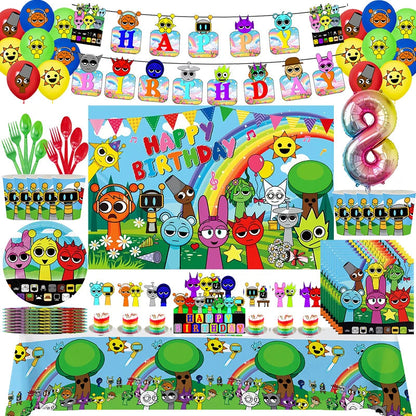 Incredibox sprunki Birthday Party Decorations Cake Topper Balloons Tablecloth Cups Plates Kids Birthday Party Supplies Good Vibrations