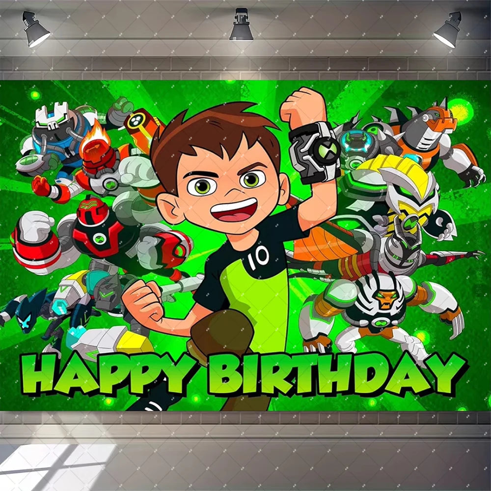 Cartoon Ben-10 Birthday Party Decoration Balloons Favor Set Banner Cake Toppers Baby Shower Boys Gift Party Supplies Photo Prop Good Vibrations