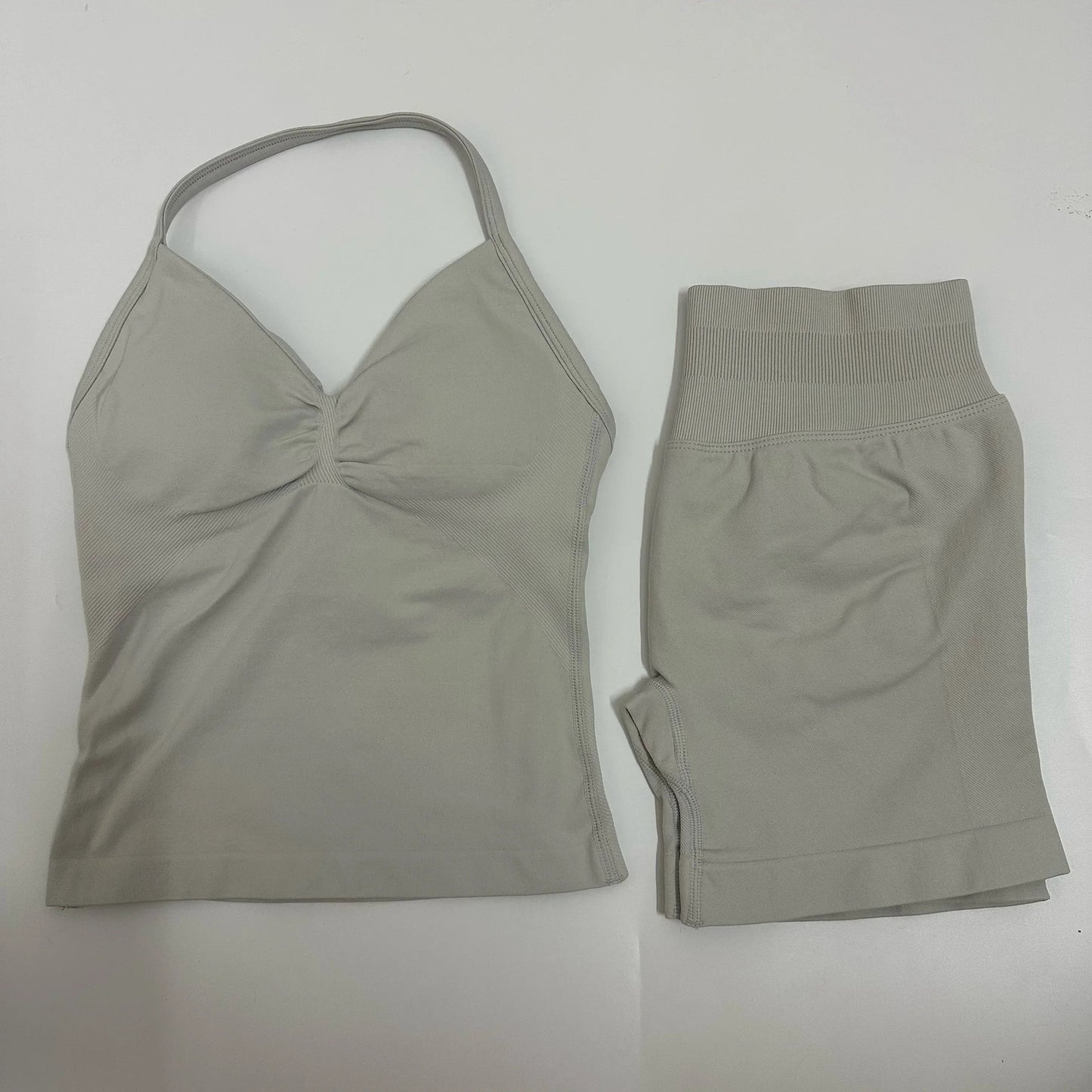 2 Pieces Women Yoga Set Seamless Impact Longline Strappy Tank Top Scrunch Sports Shorts Gym Clothes Woman Summer Workout Outfit Good Vibrations