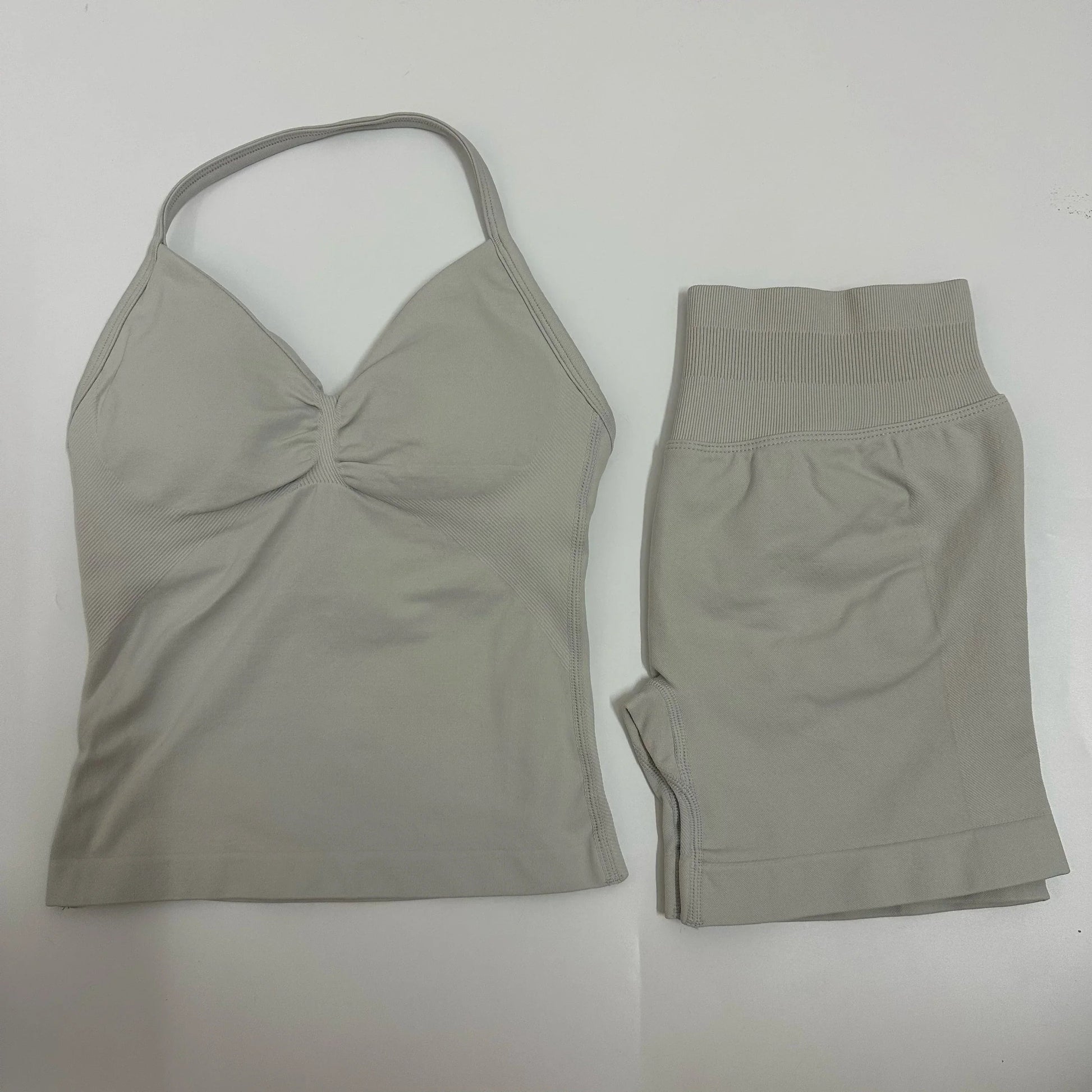 2 Pieces Women Yoga Set Seamless Impact Longline Strappy Tank Top Scrunch Sports Shorts Gym Clothes Woman Summer Workout Outfit Good Vibrations