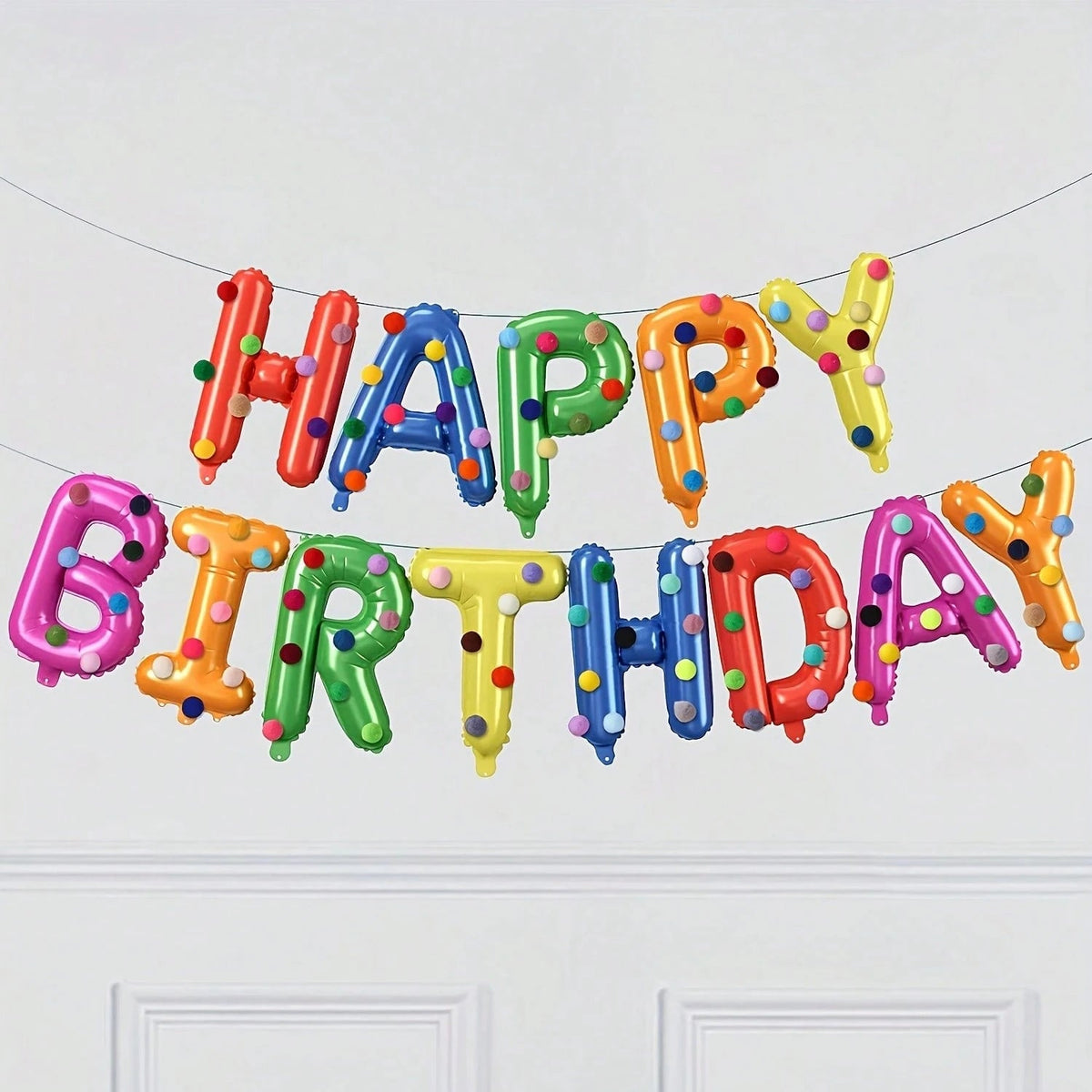 Birthday Party Decoration Set, Rainbow Balloons, Felt Ball Mix, Premium Foil Pull-Up Banner, Happy Birthday Wall Decoration Good Vibrations