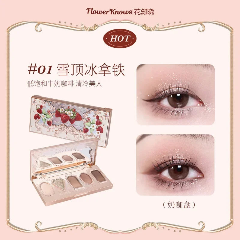 Flower Knows Strawberry Rococo Moonlight Mermaid Jewel Eyeshadow Palette 5 Colors Pearlescent Mashed Potatoes 2023 Good Vibrations
