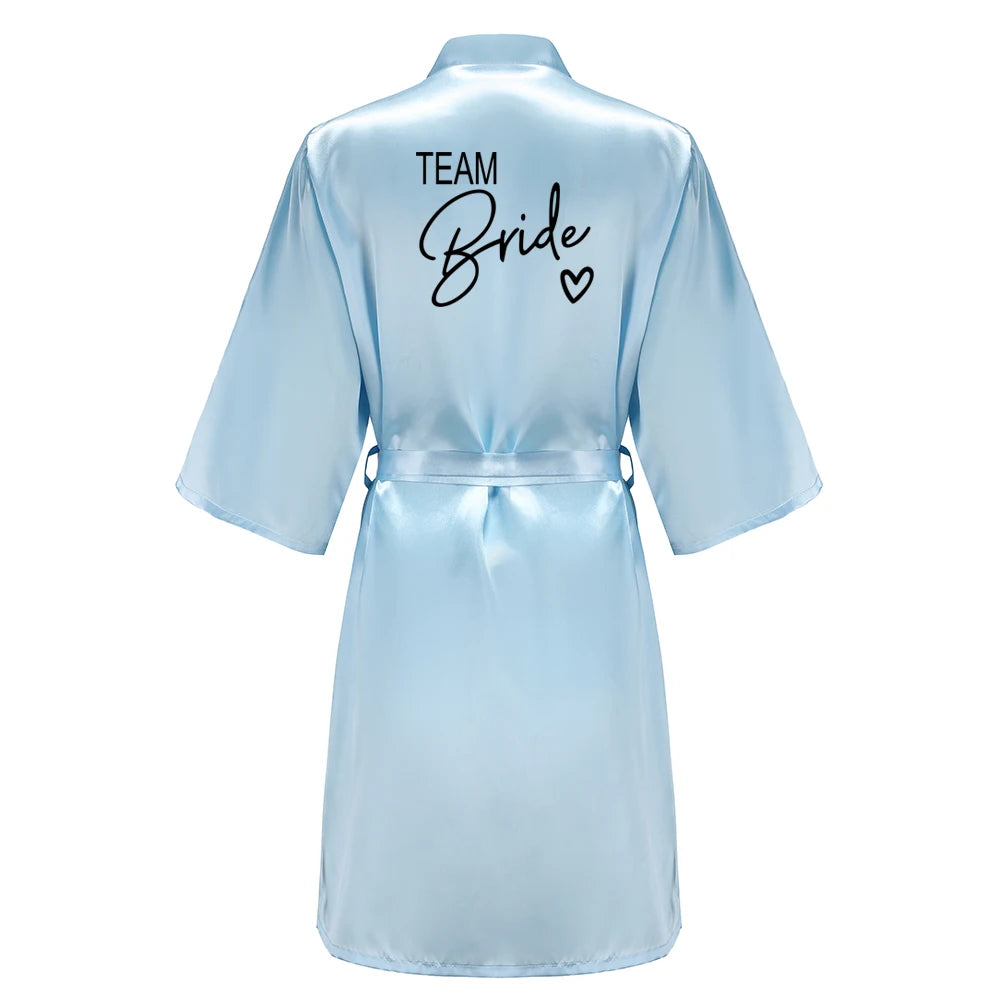 Wedding Party Team Bride Robe With Black Letters Kimono Satin Pajamas Bridesmaid Bathrobe SP003 Good Vibrations