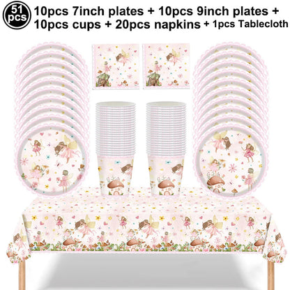 Fairy Party Supplies for Girl Birthday Fairies Enchanted Themed Baby Shower Party Decor Garden Flower Disposable Tableware Decor Good Vibrations