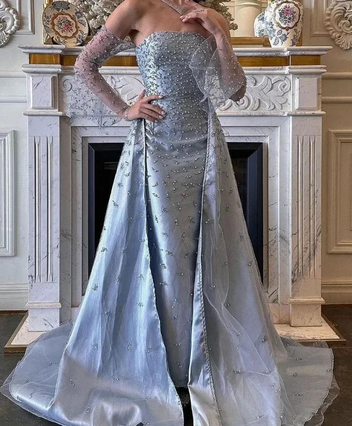 Customized Evening Dress Classic Formal Matching Exquisite Net Beading Draped A-line Strapless Long Dresses High quality Formal Good Vibrations