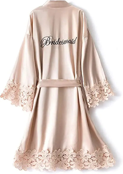 Bridesmaid Robes Rose Gold Bride Robe Wedding Bridesmaid Gift Satin Lace Robe Bridal Dressing Gown Bachelorette Party Pajamas Good Vibrations