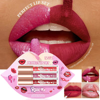 USHAS 3 Pcs/Set Lip Gloss Set, Matte and Glossy Lip Glaze Suit, 3 Different Colors in 1 Set, Perfect Gift for Girls&Women Good Vibrations