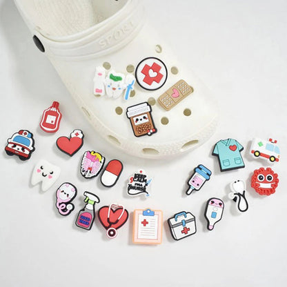 10PCS/Pack Medical PVC Shoe Charms Cute Stethoscope Syringe Shoe Buckle Decoration Jibz Fit Croc Kids X-mas Gifts Random Good Vibrations