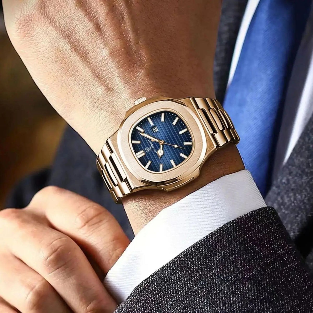 POEDAGAR Top Classic Men Wristwatch Waterproof Luminous Date Square Watch For Man Stainless Steel Sport Men's Quartz Watches+Box Good Vibrations