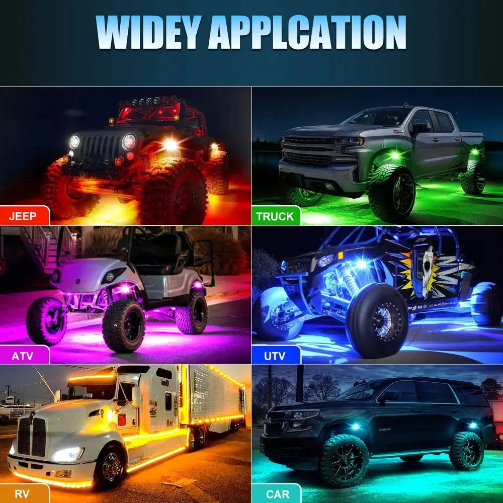 4PCS Car Chassis Light 12V LED Rock Lights 24 High Brightness Ambient Lighting For Polaris Yamaha Can-Am UTV ATV Off Road Jeep Good Vibrations