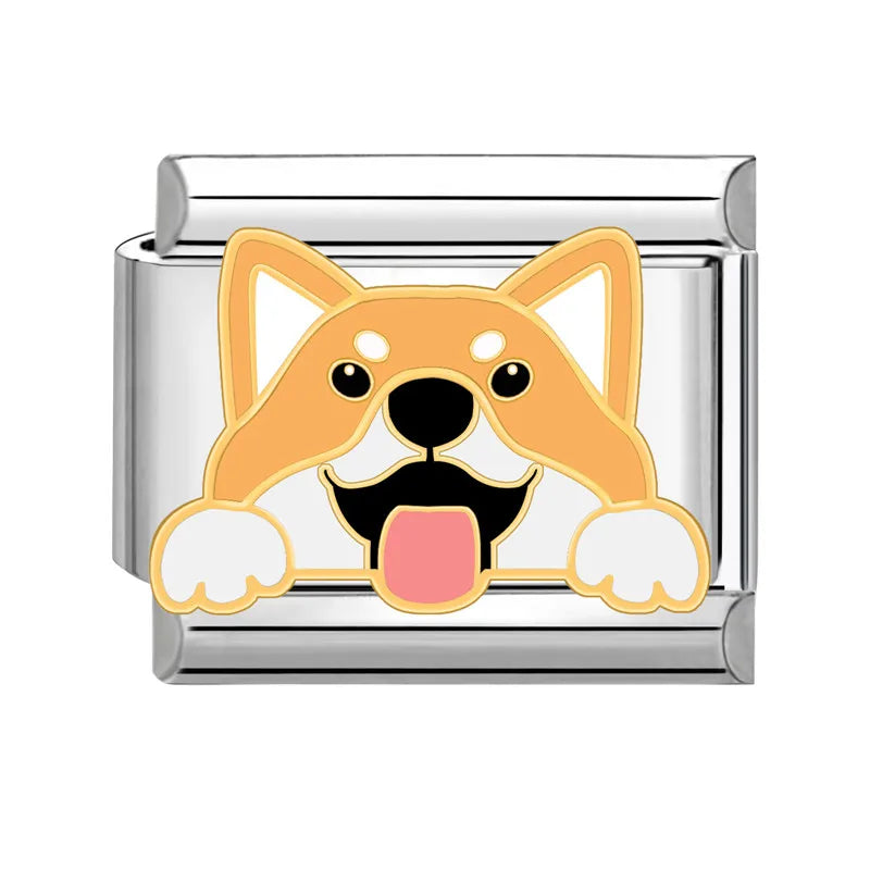 Cartoon Charm Teddy Corgi Shiba Inu Pet Dog Italian Charm Links Fit 9mm Bracelet Stainless Steel DIY Jewelry Making Wholesale Good Vibrations