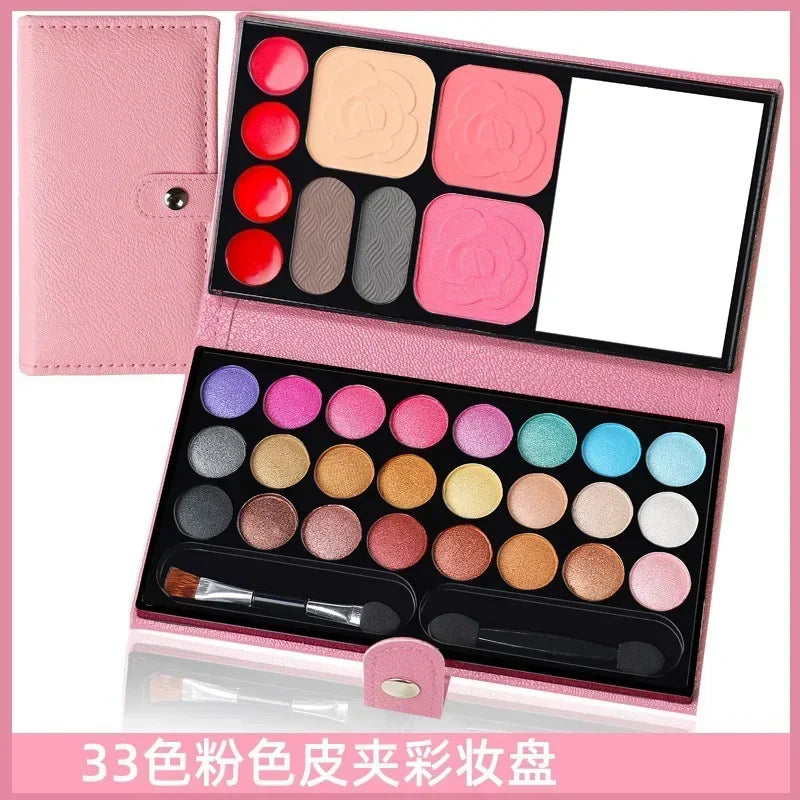 33 Colors Eye Shadow Powder Blush Lipstick Lasting Cosmetics Makeup Set with Mirror For Beginner Kids Travel Portable Palette Good Vibrations