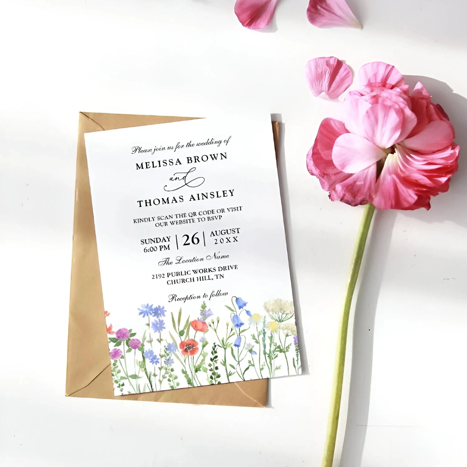 20pcs Country Wedding Invitation, Personalized Wedding Invitation Card, Wedding Invitations for Elegant Wildflowers Good Vibrations