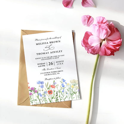 20pcs Country Wedding Invitation, Personalized Wedding Invitation Card, Wedding Invitations for Elegant Wildflowers Good Vibrations