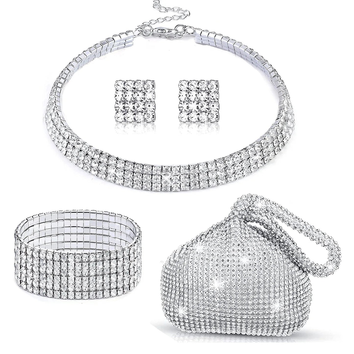 Bridal Jewelry Sets 1 set Rhinestone Alloy 1 Bracelet Earrings Necklace Women's Vintage Fashion Stylish Jewelry Set For Wedding Good Vibrations Adult Super Store