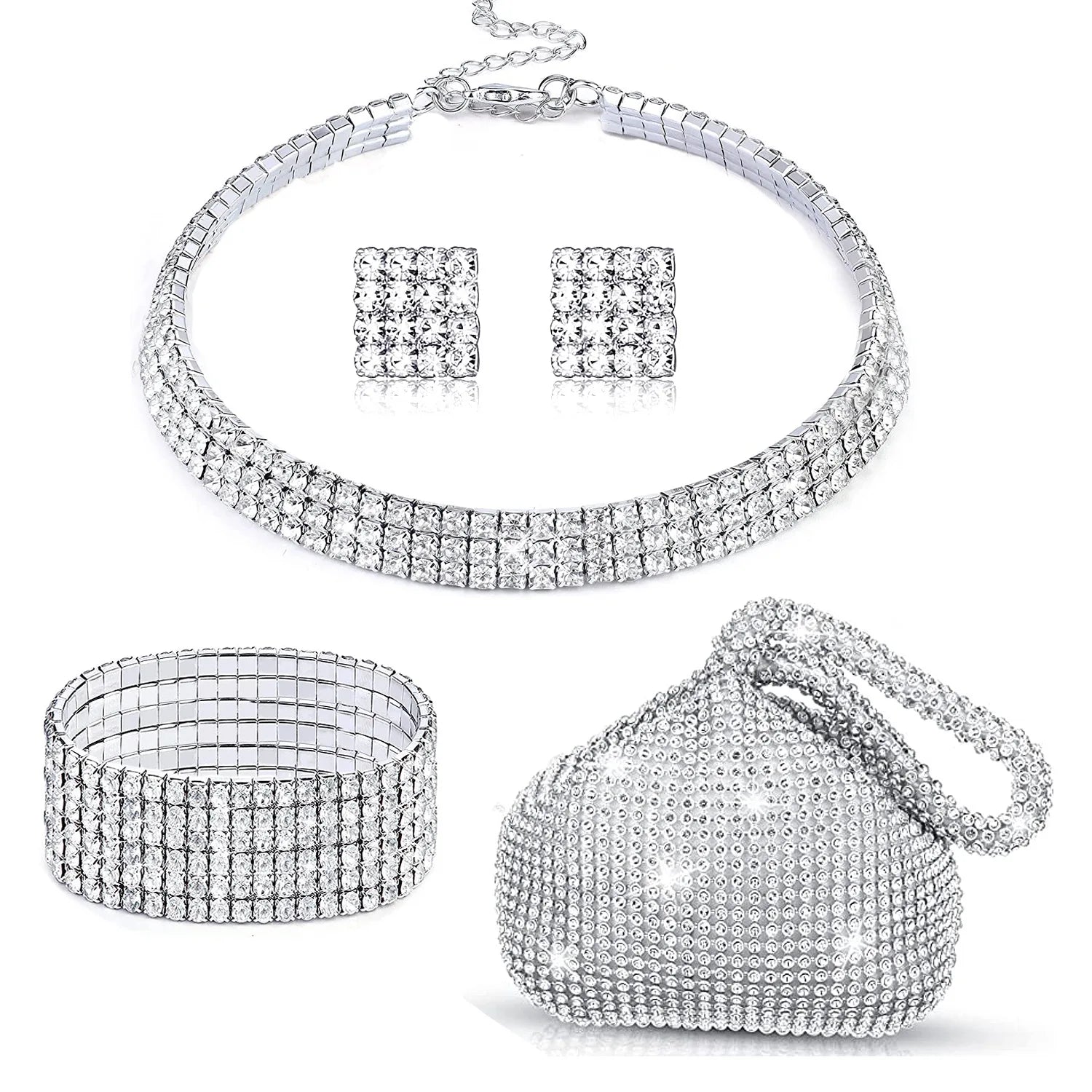 Bridal Jewelry Sets 1 set Rhinestone Alloy 1 Bracelet Earrings Necklace Women's Vintage Fashion Stylish Jewelry Set For Wedding Good Vibrations Adult Super Store